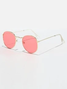 1 Pair Unisex Retro Metal Frame Red Round Fashion Glasses, Suitable For Sports, Travel, Music Festival, Sports Style, Driving, Festival Outfit, Beach, Outings, Summer Accessories, Holiday, Family Outing, Elegant Attire, Street Style Accessory, Party, Outdoor Activities, Street Style, Fishing, Vacation - Red - View 2