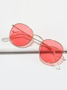 1 Pair Unisex Retro Metal Frame Red Round Fashion Glasses, Suitable For Sports, Travel, Music Festival, Sports Style, Driving, Festival Outfit, Beach, Outings, Summer Accessories, Holiday, Family Outing, Elegant Attire, Street Style Accessory, Party, Outdoor Activities, Street Style, Fishing, Vacation - Red - View 4