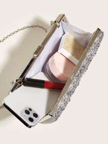 奢华闪亮水钻镶嵌晚宴手拿包、派对手提包、名人优雅手拿包、正式活动、钱包、斜挎包 - 銀色 - 查看 3