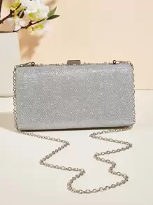 奢华闪亮水钻镶嵌晚宴手拿包、派对手提包、名人优雅手拿包、正式活动、钱包、斜挎包 - 銀色 - 查看 7