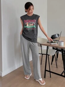 DAZY Food & Slogan Graphic Lounge Set Pajama - Grey - View 6