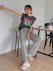 DAZY Food & Slogan Graphic Lounge Set Pajama - Grey - View 8