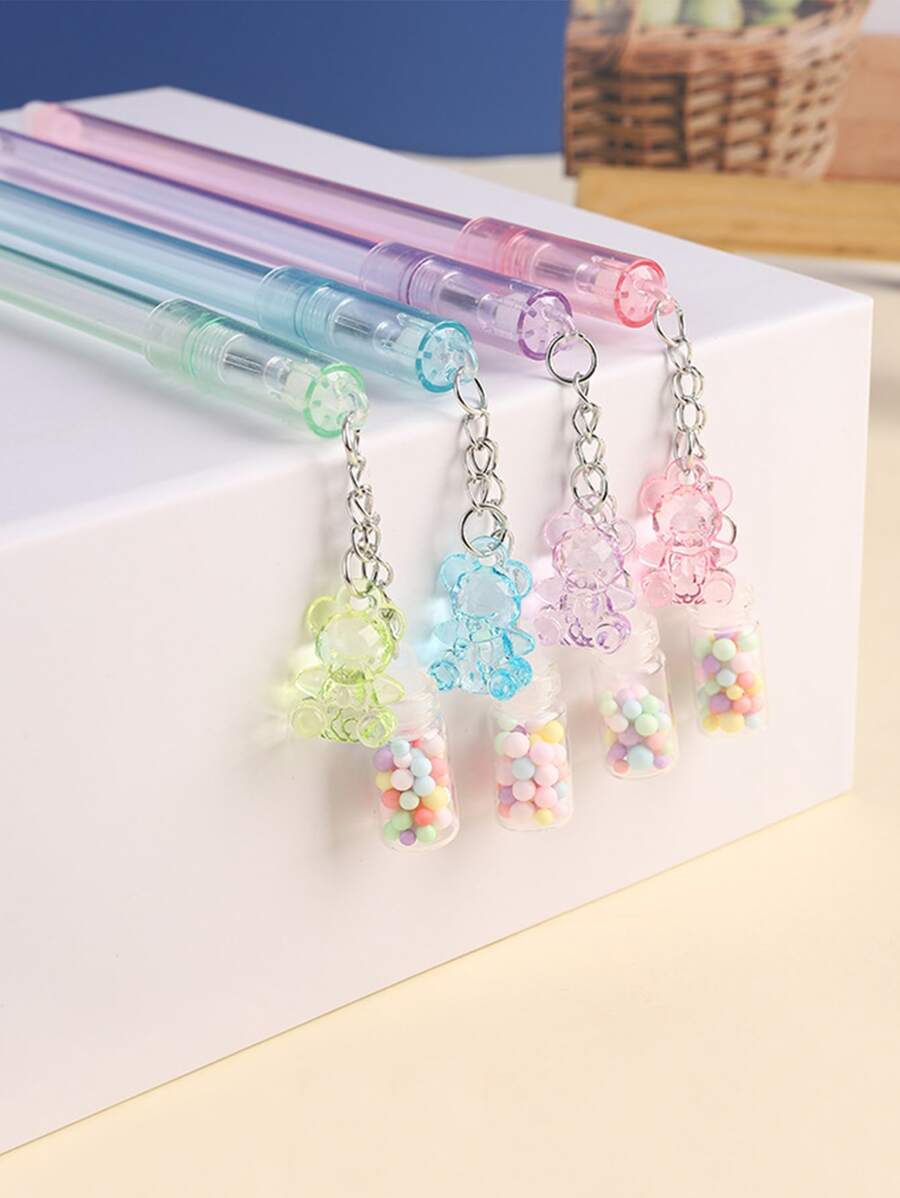 2pcs Bear & Bottle Pendant Random Gel Pen - Multicolor - View 1