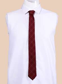 男士格紋圖案系帶 - 酒紅色 - 查看 1