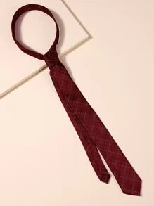 男士格紋圖案系帶 - 酒紅色 - 查看 2