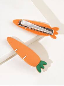2pcs Cute Carrot Shaped Hair Clips, Realistic Vegetable Hairpin For Side, Top, And Center Hair Styling - Orange - View 2