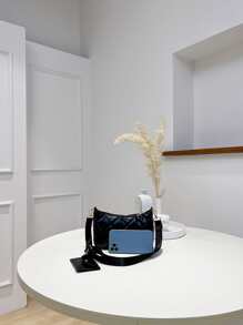 Túi vuông chần bông tối giản có ví nhỏ - màu đen - Xem 4