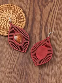 Leaf Drop Earrings - Burgundy - View 1