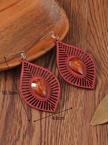 Leaf Drop Earrings - Burgundy - View 3