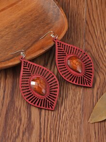 Leaf Drop Earrings - Burgundy - View 4