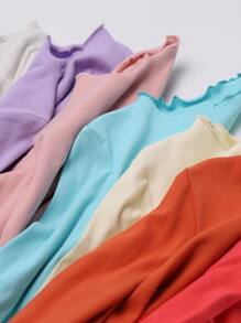 CUNYI Niñas 1 pieza Camiseta unicolor de cuello alto - Azul menta - Ver 3