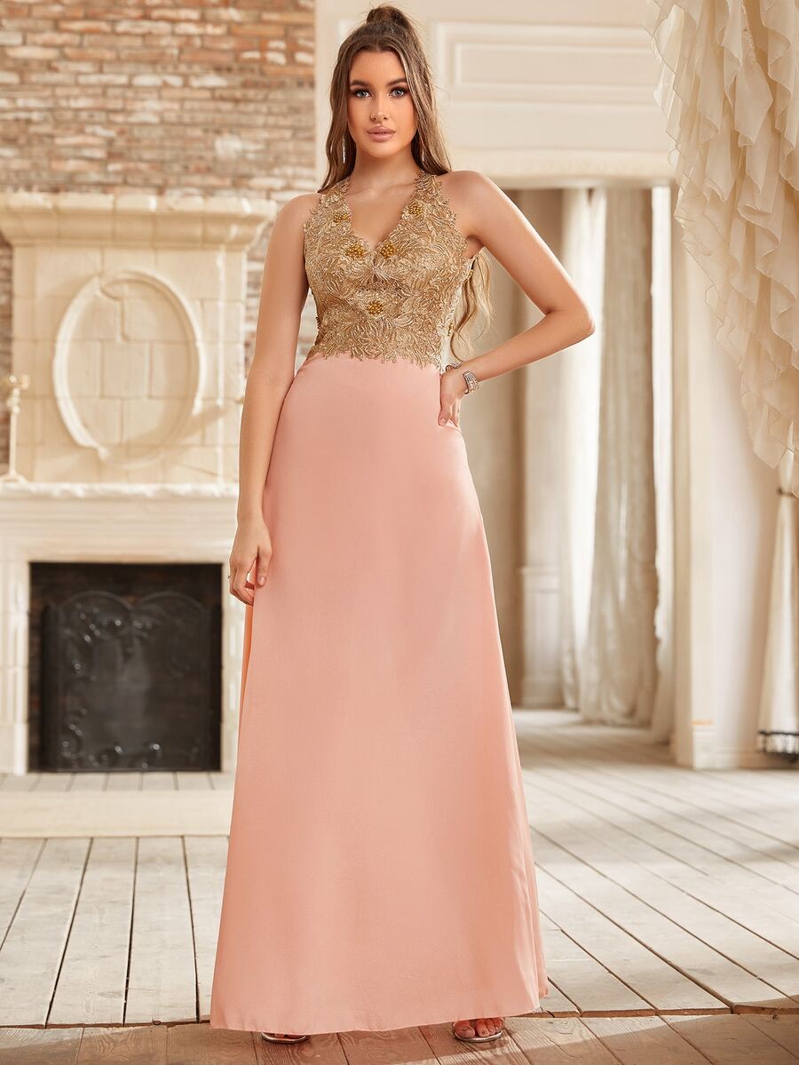 BABYONLINE D.R.E.S.S. Beaded Detail Embroidery Backless Bridesmaid Dress - Baby Pink - View 1