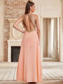 BABYONLINE D.R.E.S.S. Beaded Detail Embroidery Backless Bridesmaid Dress - Baby Pink - View 2