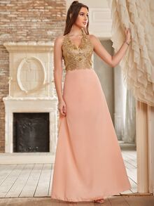 BABYONLINE D.R.E.S.S. Beaded Detail Embroidery Backless Bridesmaid Dress - Baby Pink - View 3