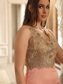 BABYONLINE D.R.E.S.S. Beaded Detail Embroidery Backless Bridesmaid Dress - Baby Pink - View 7