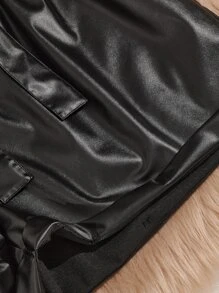 SHEIN Essnce Plus Paper Bag Waist Belted PU Leather Shorts - Black - View 5