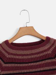 ROMWE Fairycore Striped Bell Sleeve Crop Sweater - Multicolor - View 4