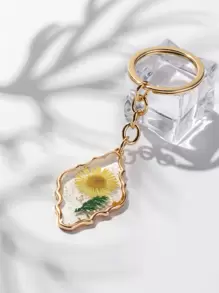 花卉圖案幾何吊墜鑰匙圈 - 彩色 - 查看 2