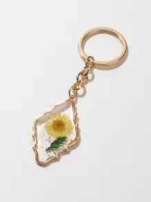 花卉圖案幾何吊墜鑰匙圈 - 彩色 - 查看 3