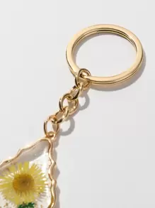 花卉圖案幾何吊墜鑰匙圈 - 彩色 - 查看 5