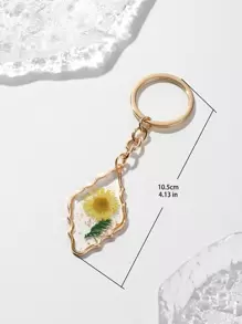 花卉圖案幾何吊墜鑰匙圈 - 彩色 - 查看 6