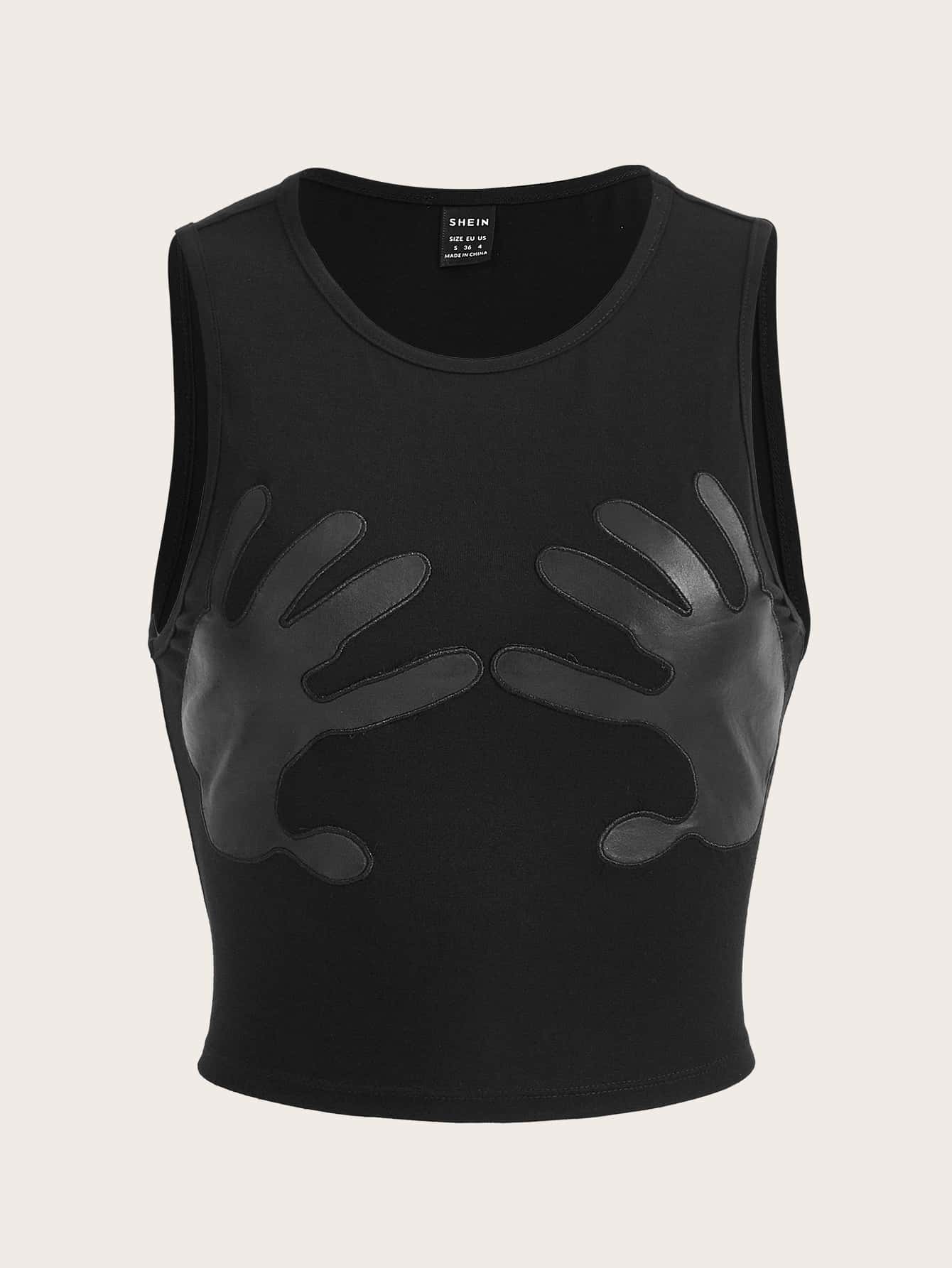 Patched Hands Pattern Crop Tank Top