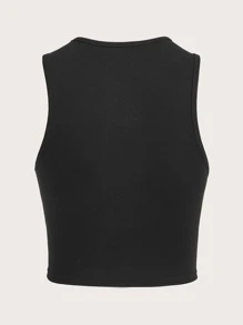 SHEIN ICON Patched Hands Pattern Crop Tank Top - Black - View 8