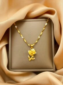 1件時尚的雙水漣漪＆玫瑰吊墜項鍊,非常適合派對,節日,婚禮或日常穿著,也是給她的絕佳禮物 - 金黃色 - 查看 1