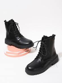 Ladies' Black Equestrian & Western Style Boots With Side Zipper, Strap Detail And Front Lacing - Black - View 1