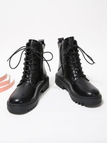 Ladies' Black Equestrian & Western Style Boots With Side Zipper, Strap Detail And Front Lacing - Black - View 2