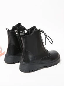 Ladies' Black Equestrian & Western Style Boots With Side Zipper, Strap Detail And Front Lacing - Black - View 3