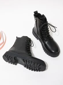 Ladies' Black Equestrian & Western Style Boots With Side Zipper, Strap Detail And Front Lacing - Black - View 4