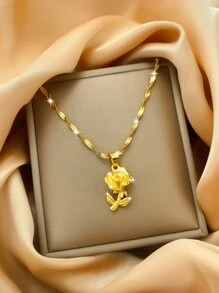 1件時尚的雙水漣漪＆玫瑰吊墜項鍊,非常適合派對,節日,婚禮或日常穿著,也是給她的絕佳禮物 - 金黃色 - 查看 4