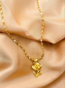 1件時尚的雙水漣漪＆玫瑰吊墜項鍊,非常適合派對,節日,婚禮或日常穿著,也是給她的絕佳禮物 - 金黃色 - 查看 5