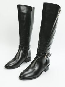 Botas de montar hebilla & con diseño de tachuela con cremallera lateral con tacón grueso - Negro - Ver 6