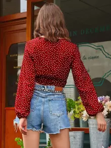 Chiquease Top corto avvolgente a pois per vestiti di Capodanno - Rosso - Visualizzare 2