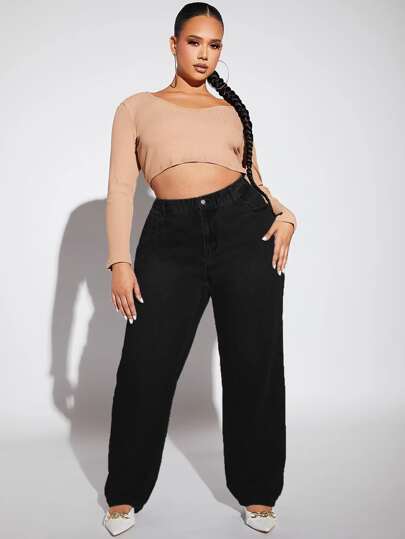 Plus High Waist Straight Leg Jeans
