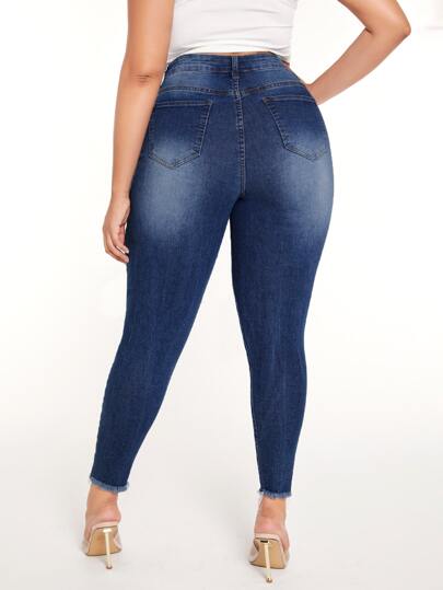 Plus High Waist Ripped Raw Trim Skinny Jeans