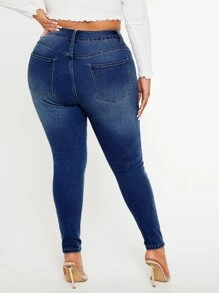 Plus High Waist Skinny Jeans - Dark Wash - View 2
