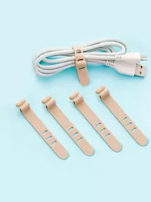 4pcs Silicone Data Cable Tie - Brown - View 1