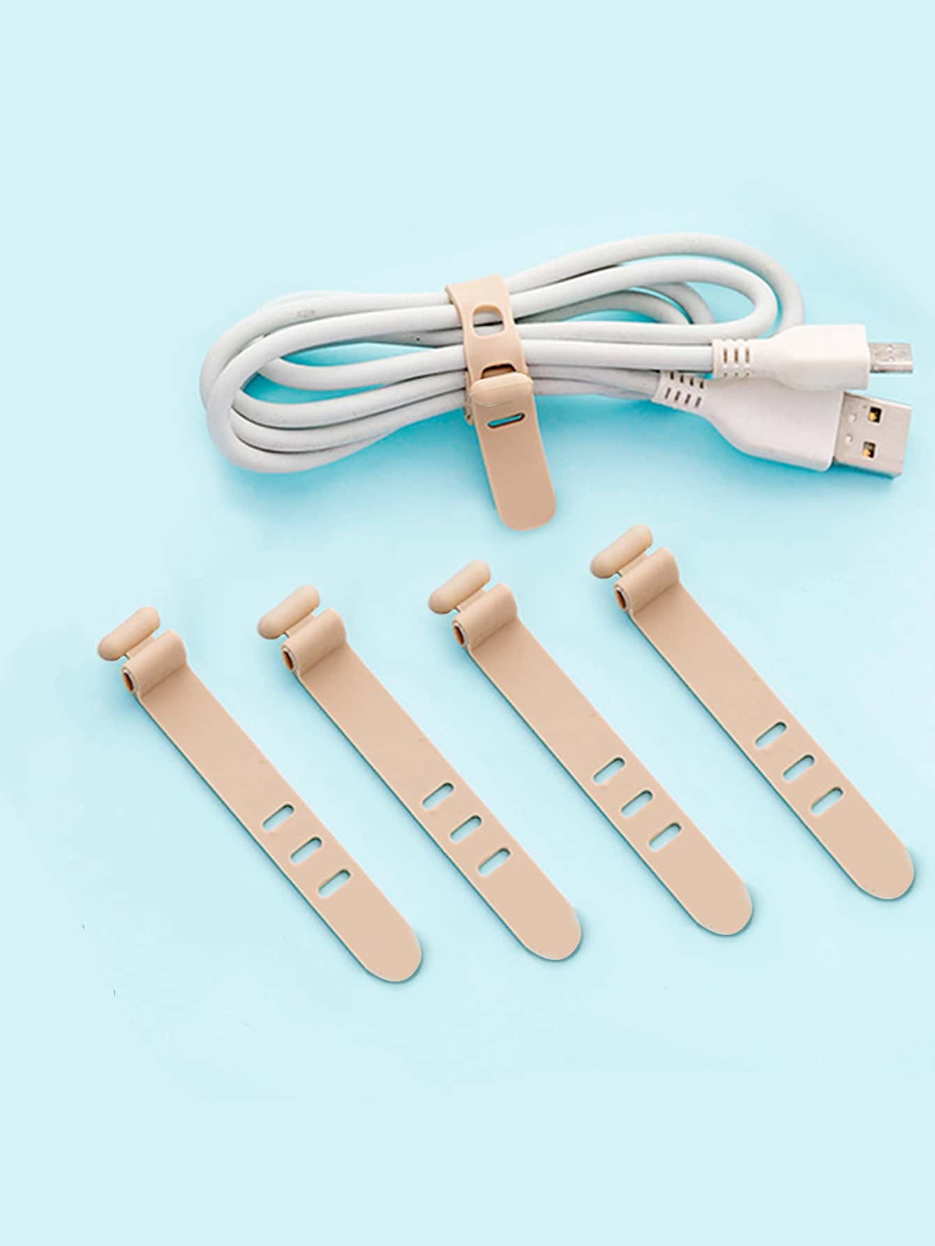 4pcs Silicone Data Cable Tie - Brown - View 1