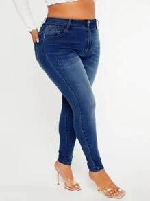 Plus High Waist Skinny Jeans - Dark Wash - View 4