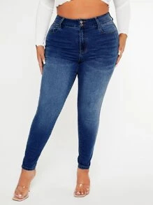 Plus High Waist Skinny Jeans - Dark Wash - View 5