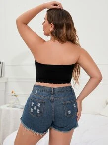 Plus Scallop Trim Tube Bralet - Black - View 2