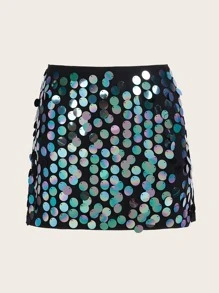 SHEIN ICON 90s Low Rise Sequin Bodycon Skirt - Black - View 2