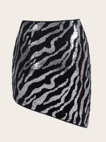 SHEIN ICON Zebra Striped Sequin Skirt - Multicolor - View 2