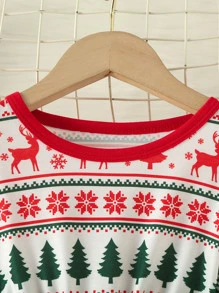 Toddler Girls Christmas Print Ruffle Trim Mesh Hem Belted Dress - Multicolor - View 3