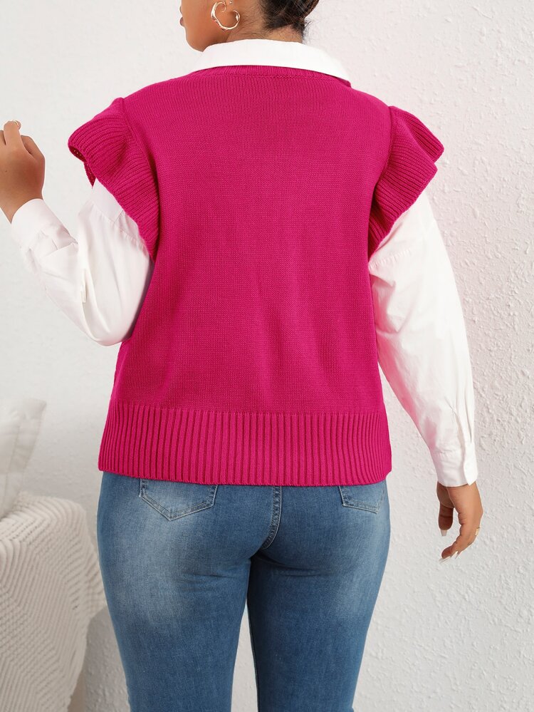 Plus 1pc Ruffle Trim Cable Knit Sweater Vest