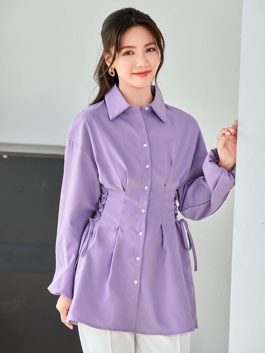 Seusyu 側邊綁帶落肩袖襯衫