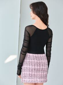 SHEIN Privé 方領褶邊網紗上衣 - 黑色 - 查看 2